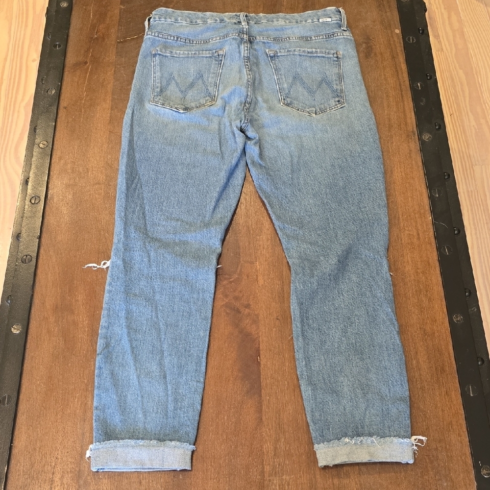 MOTHER Light Blue Denim Jeans, HIGH WAISTED, LOOKER ANKLE FRAY, 30, SPICE it UP - Picture 2 of 5